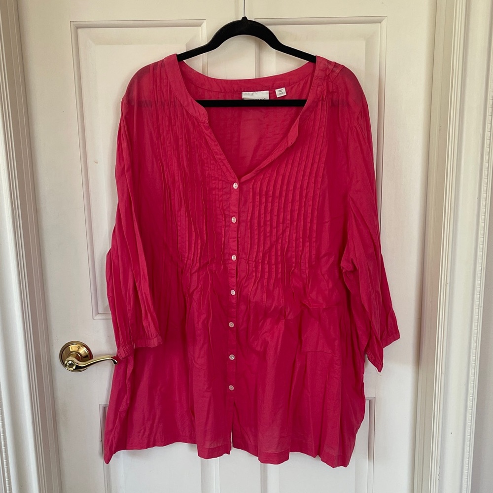Avenue Vibrant Pink Button-Down Blouse